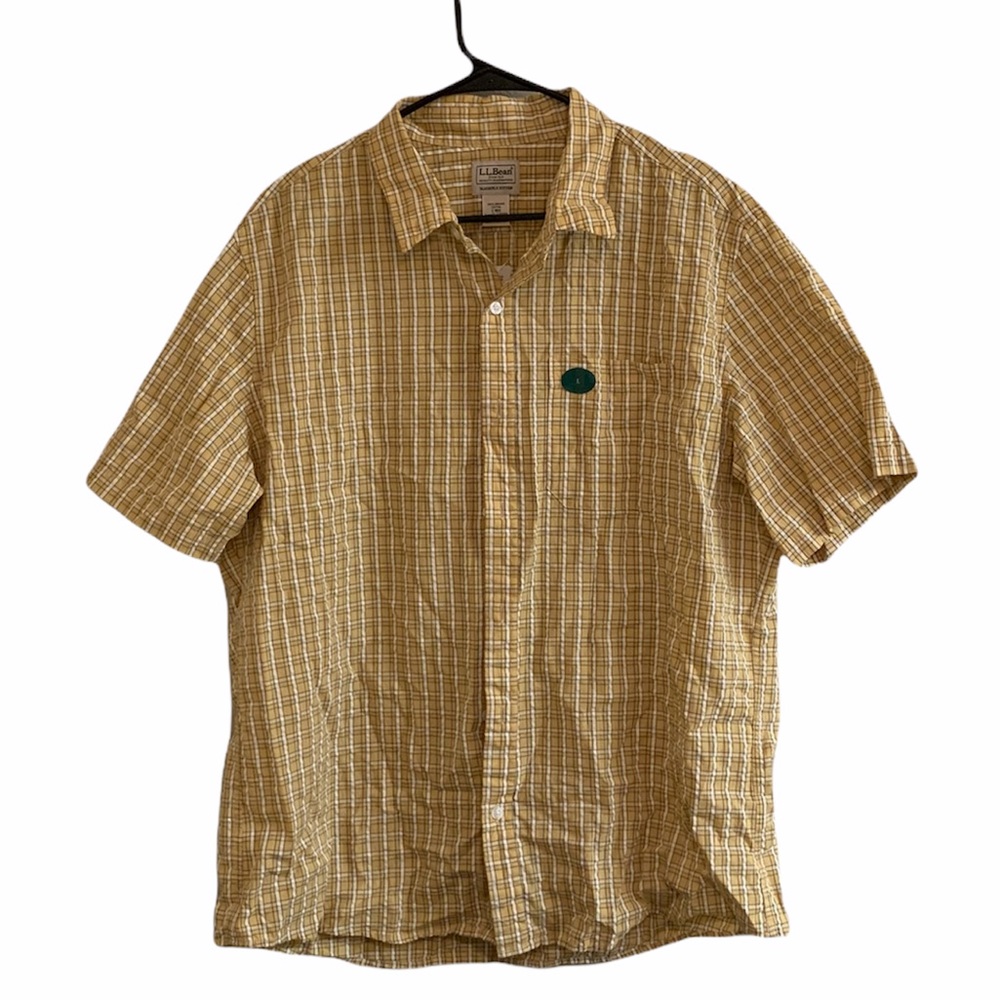 Men’s LL Bean Plaid Mustard Button Up SZ L